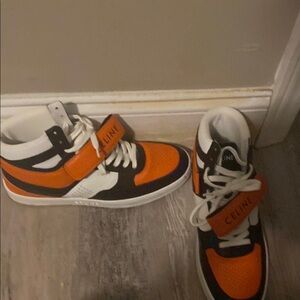 Celine High-Top Sneakers in Orange and Black